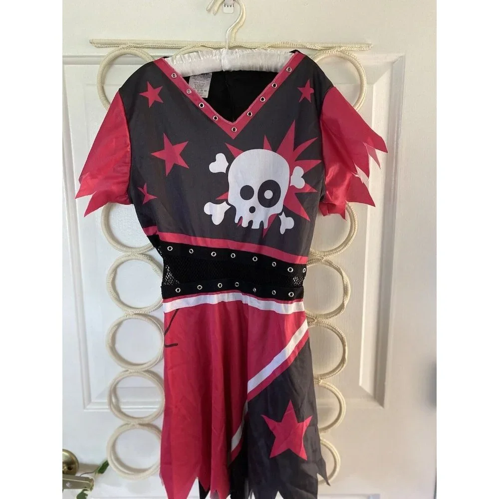 Girls‎ Spirit Halloween Tween Pirate Dress with Skull Size Large Hot Pink Black